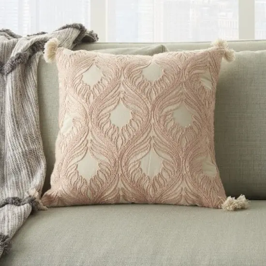 Mina Victory Life Styles Embroidered Feathers 18" x 18" Indoor Throw Pillow image {3}