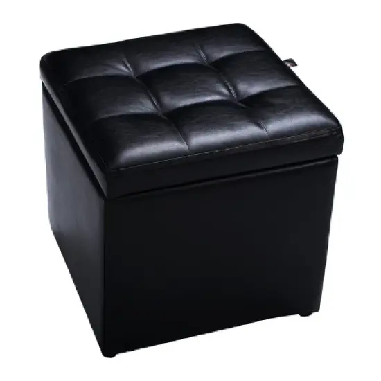 Costway 16''Cube Ottoman Pouffe Storage Box Lounge Seat Footstools with Hinge Top black image {7}
