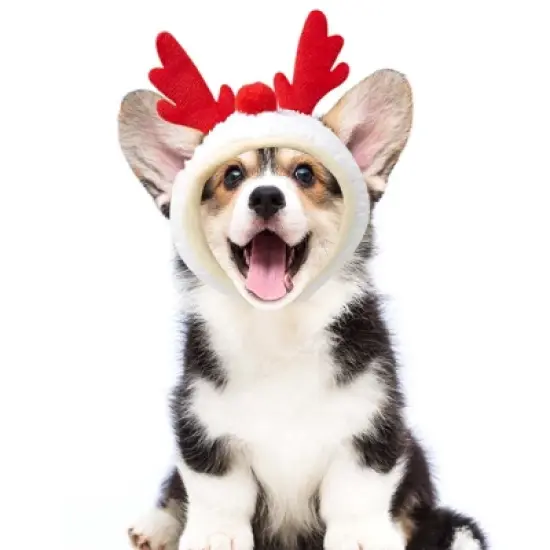Unique Bargains Holiday Christmas Dog Hat Pompoms Headwear Costume Red image {2}