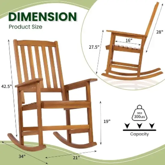Outdoor Rocking Chair, Acacia Wood Patio Porch Rocker for Garden, Deck or Yard image {2}