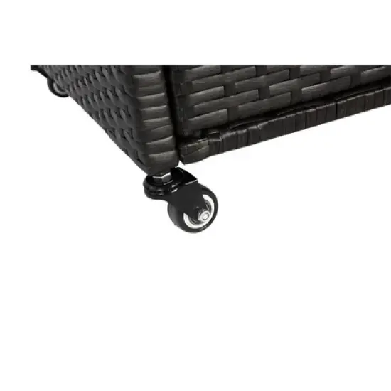 Anybear Patio Bar Table, Wicker Bar Cart with Cabinet, one ice bucket,Lockable Wheels, Side Basket for Garden, Poolside & Backyard, Black image {6}