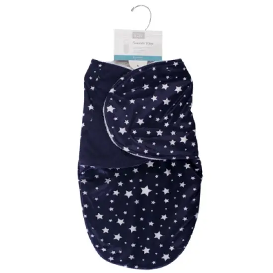Hudson Baby Infant Boy Plush Swaddle Wrap, Navy Star, 0-3 Months image {1}