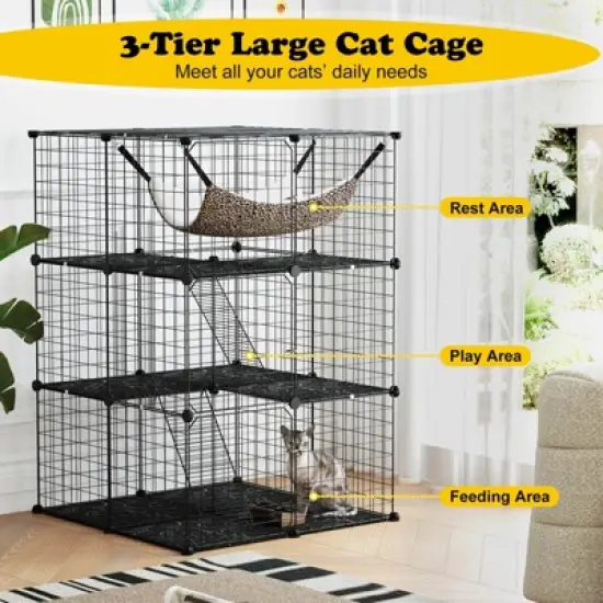 Costway 3 Tier Cat Enclosure with Comfy Hammock, 2 Ladders, 3 Doors & 1 Sky Window image {4}