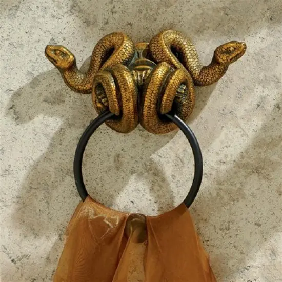 Design Toscano Egyptian Cobra Goddess Towel Ring Wall Sculpture: Set of Two image {1}