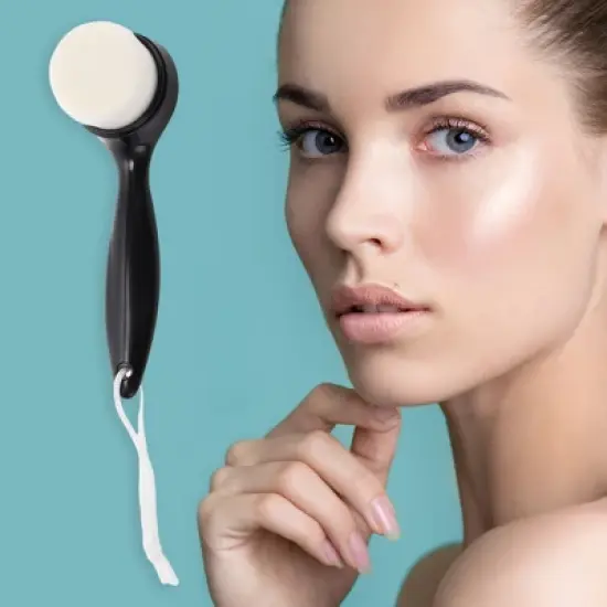 Unique Bargains Soft ABS PBT Wool Facial Cleansing Brush with Long Handle 1 Pc image {1}