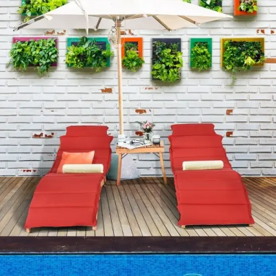 Tangkula 3 PCS Folding Eucalyptus Lounge Chair & Table Set w/ Double-sided Cushion image {4}