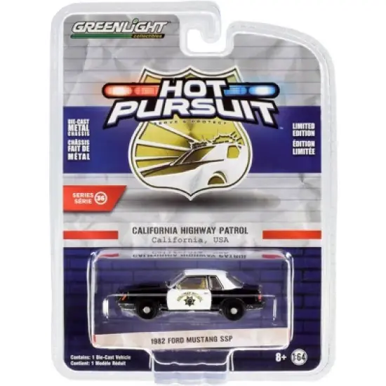 1982 Ford Mustang SSP Black & White CHP "California Highway Patrol" "Hot Pursuit" Series 36 1/64 Diecast Model Car by Greenlight image {2}