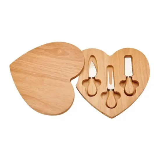 Slickblue Heart-Shaped Rubber Wood Cheese Board with Hidden Drawer & 3 Stainless Steel Tools image {3}