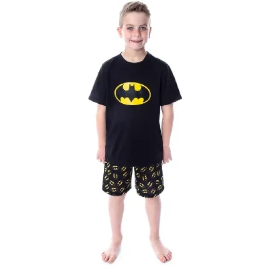 DC Comics Big Boys' Batman Logo Short Sleeve Shirt Pajama Short Set Black image {4}