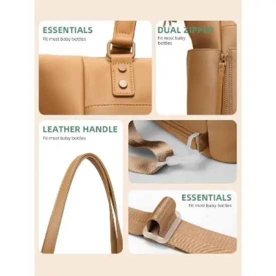 Itopfox Neoprene Diaper Bag Tote with Changing Station, 14 Pockets Large Capacity Travel Baby Bag, Convertible Diaper Tote, Brown image {3}