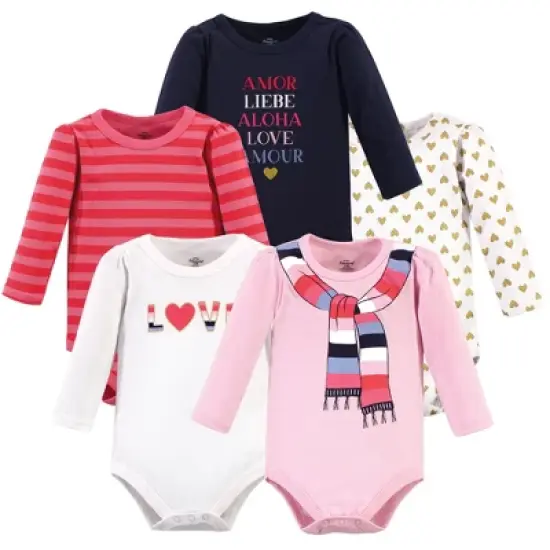Little Treasure Baby Girl Cotton Long-Sleeve Bodysuits 5pk, Cozy Scarf image {1}
