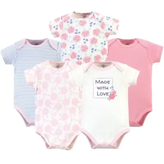 Touched by Nature Baby Girl Organic Cotton Bodysuits 5pk, Pink Rose image {6}