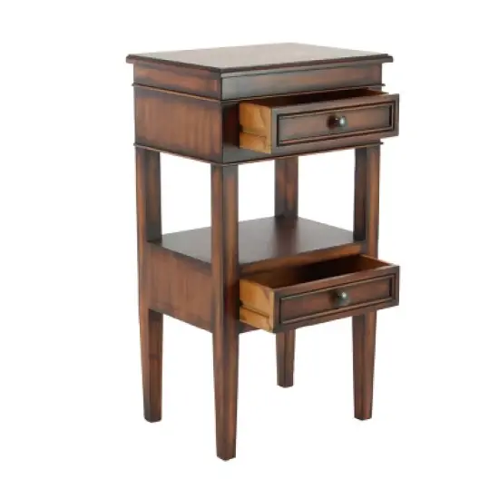 Distressed Wooden Side Table with Drawers - Olivia & May image {4}