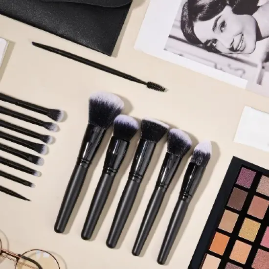 BABYYER Black Makeup Brushes Set,15 Pcs Professional Premium Synthetic Foundation Contour Powder Concealers Eye Shadows Blush Makeup Brush Set image {5}