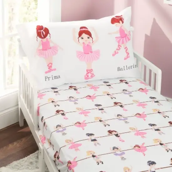 EVERYDAY KIDS 4 Piece Toddler Bedding Set -Born to Dance Ballerina- Includes Comforter, Flat Sheet, Fitted Sheet and Reversible Pillowcase image {5}