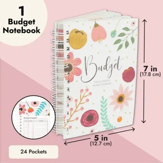 Paper Junkie Floral Monthly Budget Planner, Bill Organizer with 24 Pockets, Debt Payoff Tracker, Payment Checklist, 5 x 7 in image {4}