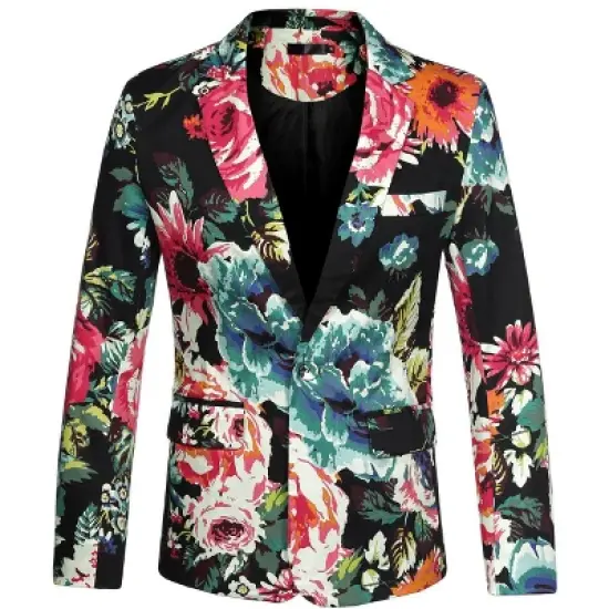 Lars Amadeus Men's Prom Floral Slim Fit One Button Lightweight Prom Suit Blazer Jacket image {8}