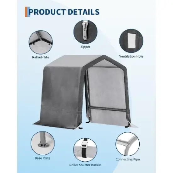 Outdoor Portable Storage Shed w/Roll-Up Door&Vent,Shelter Waterproof PE Tarp,UV-Resistant Storage Sheds for Motorcycle,Firewood,Tools image {2}
