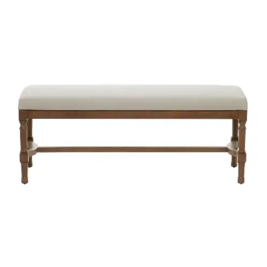 Traditional Linen Upholstered Wood Bench - Olivia & May image {2}