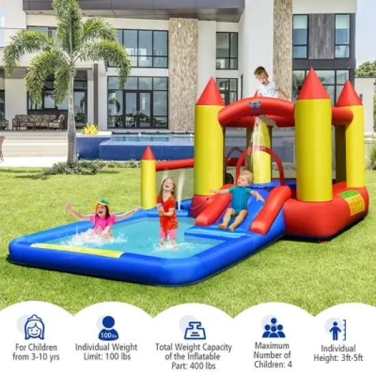 Costway Inflatable Water Slide Castle Kids Bounce House Indoor & Outdoor w/ 480W Blower image {5}