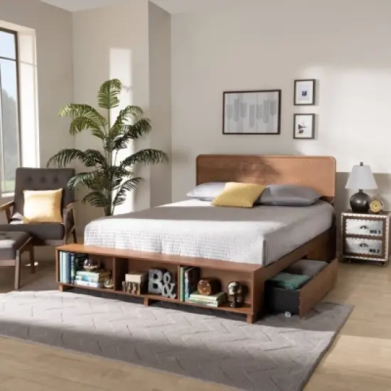 4 Drawer Vita Modern Transitional Wood Platform Storage Bed Walnut/Brown - Baxton Studio image {9}
