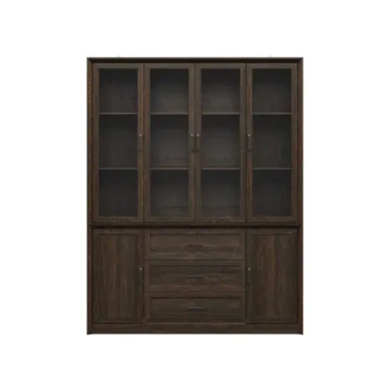 Famapy Glass-Door Kitchen Pantry Cabinet,Kitchen Organizer with 3 Drawers & 13 Shelves,Kitchen Storage Hutch for Organizing Dry Goods,Kitchenware image {4}