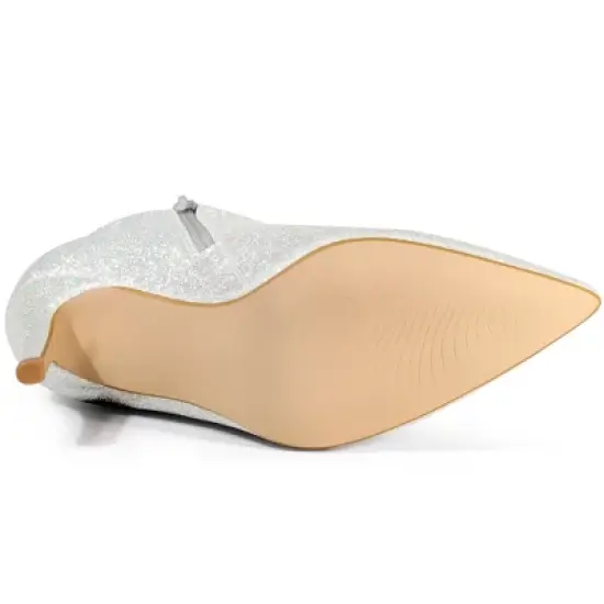 Allegra K Women's Glitter Pointed Toe Stiletto Heel Cutout Ankle Boots image {4}