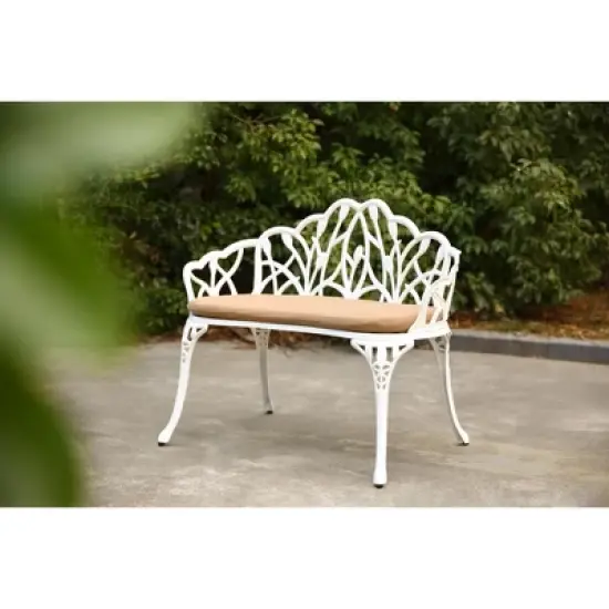 MOEPISY Tulip Patio Garden Bench Metal Park Bench Cast Aluminum Outdoor Furniture With Floral Rose image {4}