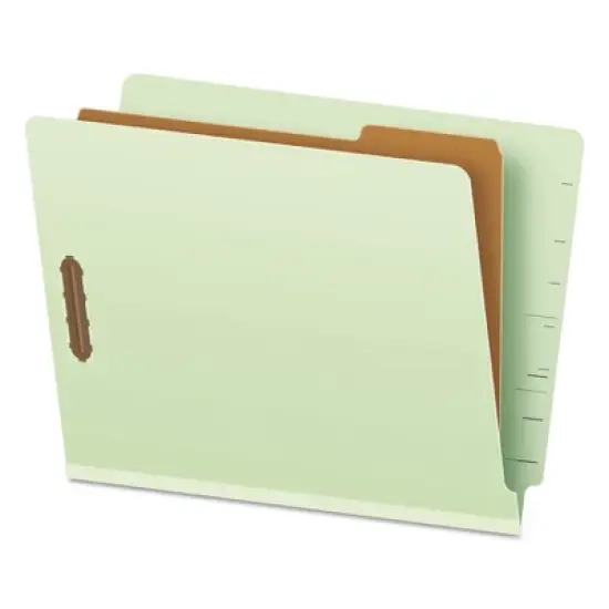 Pendaflex End Tab Classification Folders, 1.75" Expansion, 1 Divider, 4 Fasteners, Letter Size, Pale Green Exterior, 10/Box image {4}