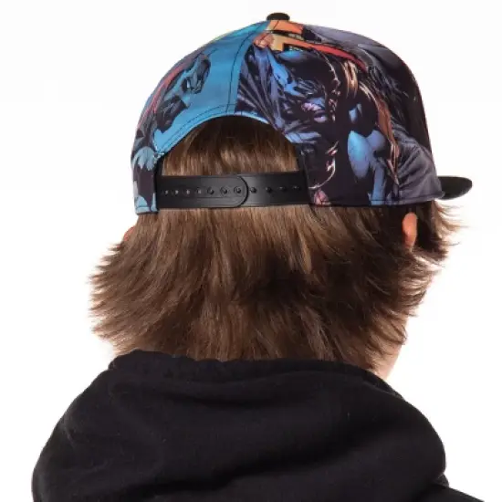 DC Comics Batman Snapback Hat Allover Sublimated Scenes Design Flat Bill Adjustable Baseball Cap OSFM Multicolored image {3}