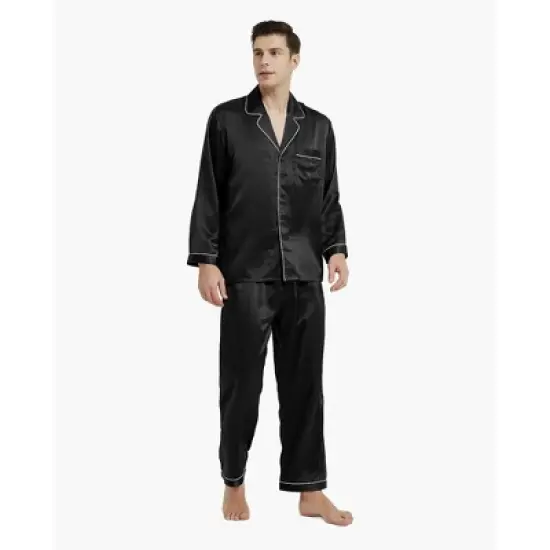 Mommesilk Piped Silk Pajamas For Men image {8}