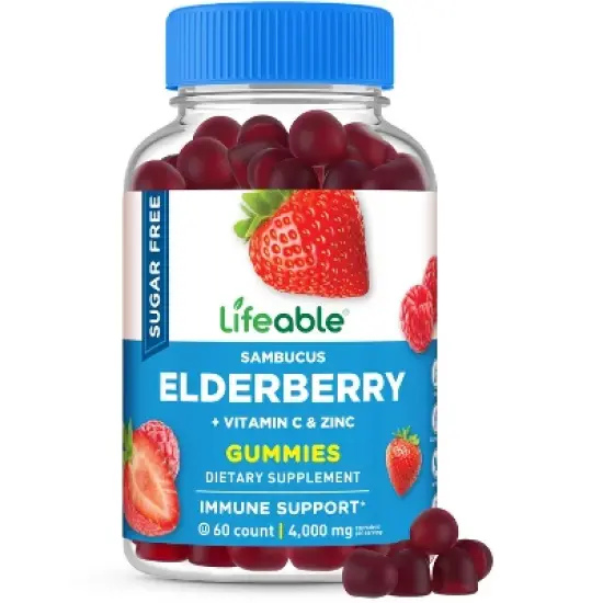 Lifeable - Sugar Free - Sambucus Elderberry + Vitamin C and Zinc - Adults -  60 Gummies image {8}