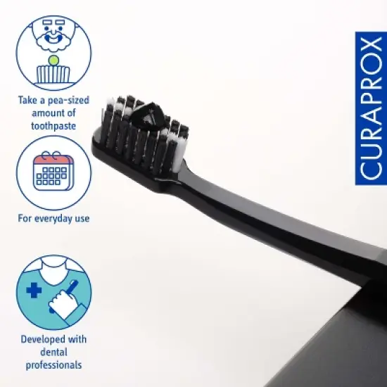 Curaprox White Edition Set &ndash; Extra Soft Black/White Toothbrush (2-Pack), Black Is White Toothpaste 90 ml, White Toothbrush Holder image {5}