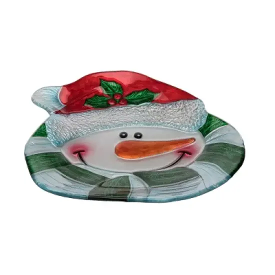 Transpac 12 Inch Holiday Snowman Platter with Santa Hat Perfect for Christmas Serving and Entertaining image {1}