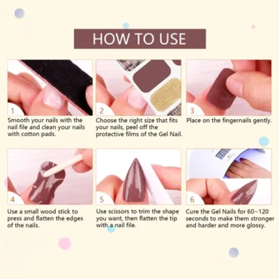 Saviland Women's 20PCS 10 Sizes Semi-Cured Gel Nail Strips Kit - Pink Gold Glitter Design with Tools. image {4}