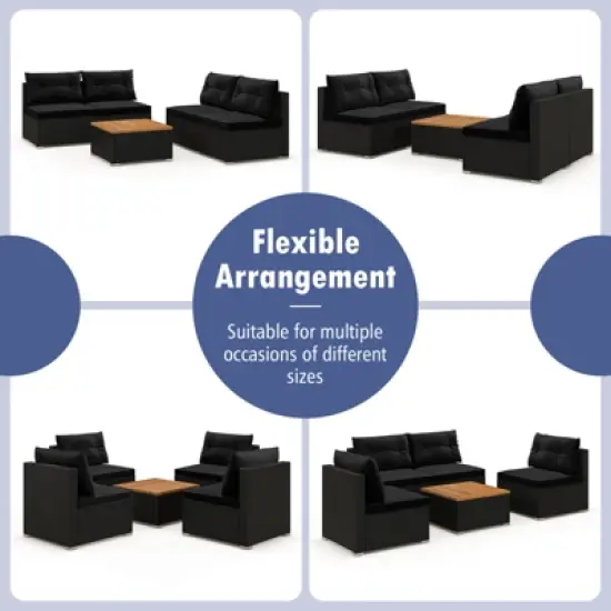 Costway 5 Piece Outdoor Furniture Set with Seat & Back Cushions Acacia Wood Tabletop Blue/Black image {7}