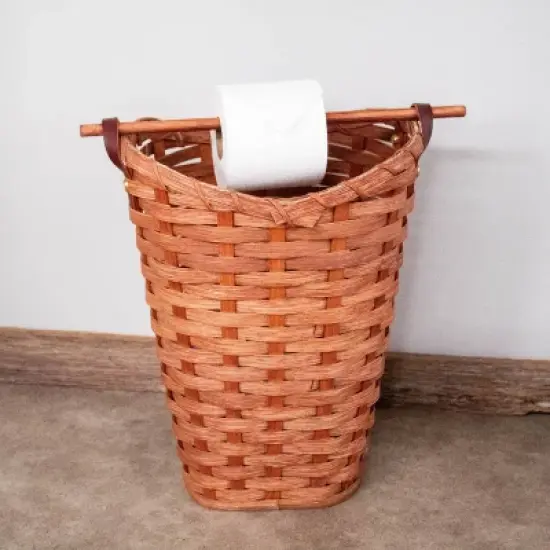 Lehman's Toilet Paper Roll Holder and Dispenser, Amish Made Handcrafted Woven Maple Toilet Paper Basket Holds 4 Rolls, 16.5 Inches High image {2}