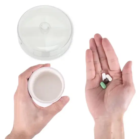 Unique Bargains 4 Grid Mini Round Pill Case White 1 Pc image {3}