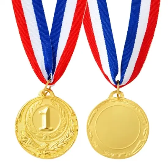 Maplefield 6-Pack Gold 1st Place Winner Medals, Sports Awards with 15.5-Inch Red, White, and Blue Ribbon (Metal, 2 in) image {6}