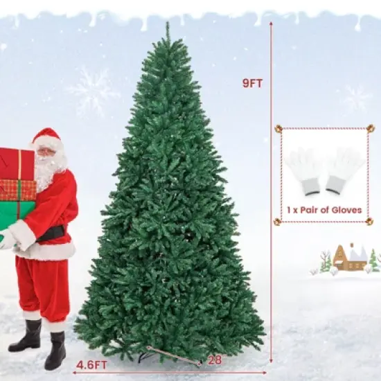 Costway 9 FT Hinged Christmas Tree Unlit Artificial Xmas Decoration w/ 3594 Branch Tips image {3}