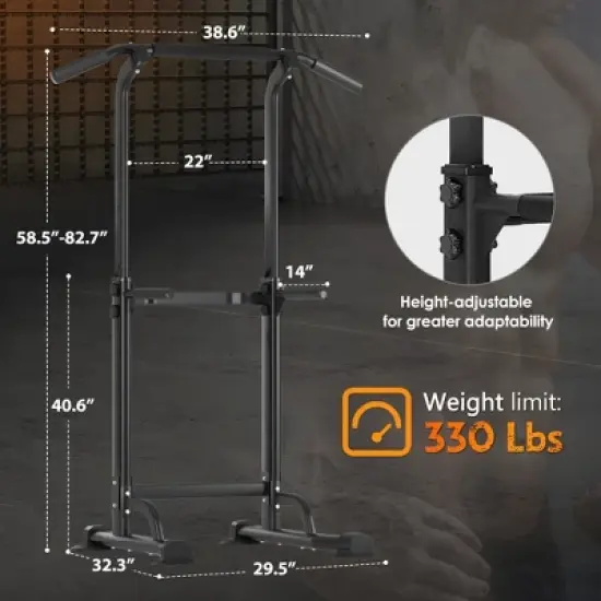 CSBDHome Adjustable Pull-Up Bar Power Tower&ndash;Heavy-Duty Steel Frame, Height 66.5&ndash;82.7 in, 330 lbs Capacity, Multi-Function Home Gym Station image {3}