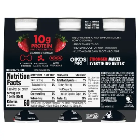 Oikos Pro Strawberry Cultured Dairy Drink - 3.1 fl oz/6ct image {11}