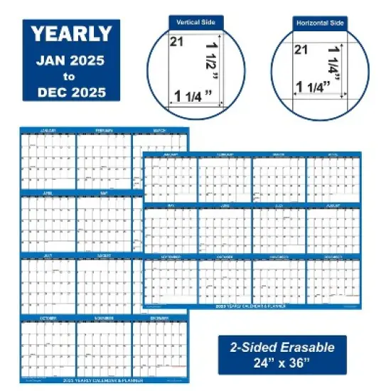 Swift Glimpse 24"x36" Calendar Planner January 2025 to December 2025 Light Navy Blue: Wall & Yearly Calendar, Laminated image {7}