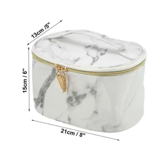 Unique Bargains Makeup Bag Cosmetic Travel Bag Make Up Brush Organizer Bag Marble Makeup Storage Toiletry Bag for Women 8"x6"x5" 1 Pcs image {3}
