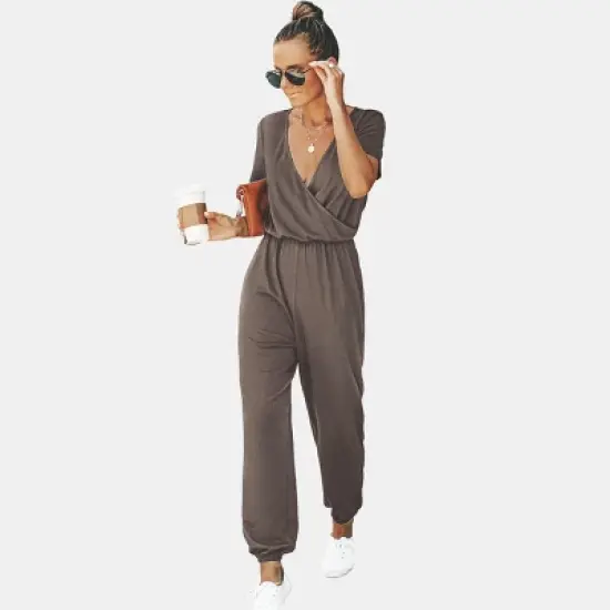 Women's Short Sleeve Wrap Loose Long Romper Jumpsuit - Cupshe image {8}