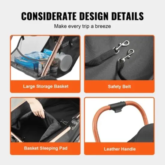 VEVOR Pet Stroller, 4 Wheels Dog Stroller Rotate with Brakes, 66 lbs Weight Capacity,with Detachable Carrier, Storage Basket and Pet Pad image {7}