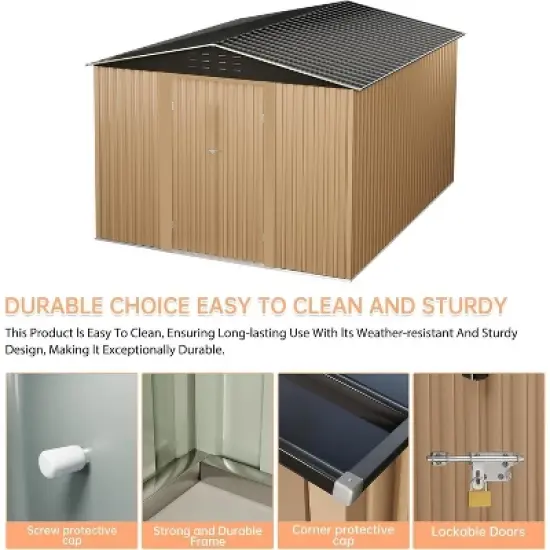 Acekool Large Metal Storage Shed, Outdoor Tool Shed, Lockable Doors, Vents, Sloped Roof image {3}
