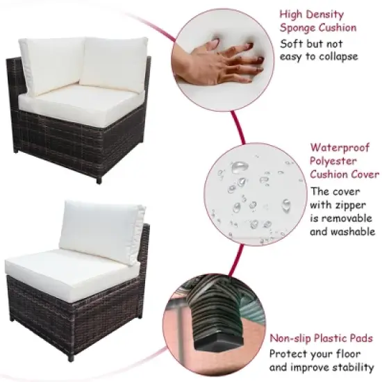 Costway 6PCS Rattan Furniture Set Conversation Cushioned Sofa Armrest Garden Turquoise\White image {6}