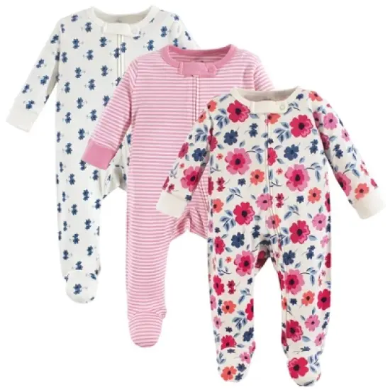 Touched by Nature Baby Girl Organic Cotton Zipper Sleep and Play 3pk, Garden Floral image {4}