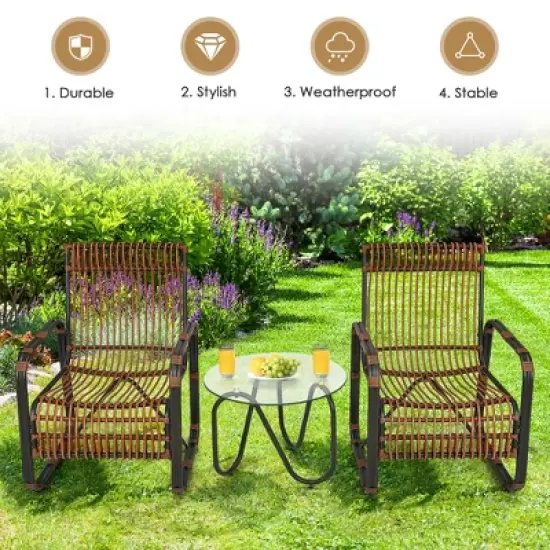 Costway 3PCS Patio Rattan Furniture Set Conversational Sofa Coffee Table Garden image {3}